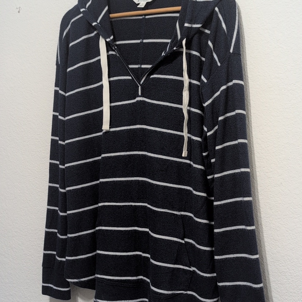 Market & Spruce Kallon Soft Brushed‎ Pullover Hoodie Navy Blue White Stripes XL - Picture 5 of 11